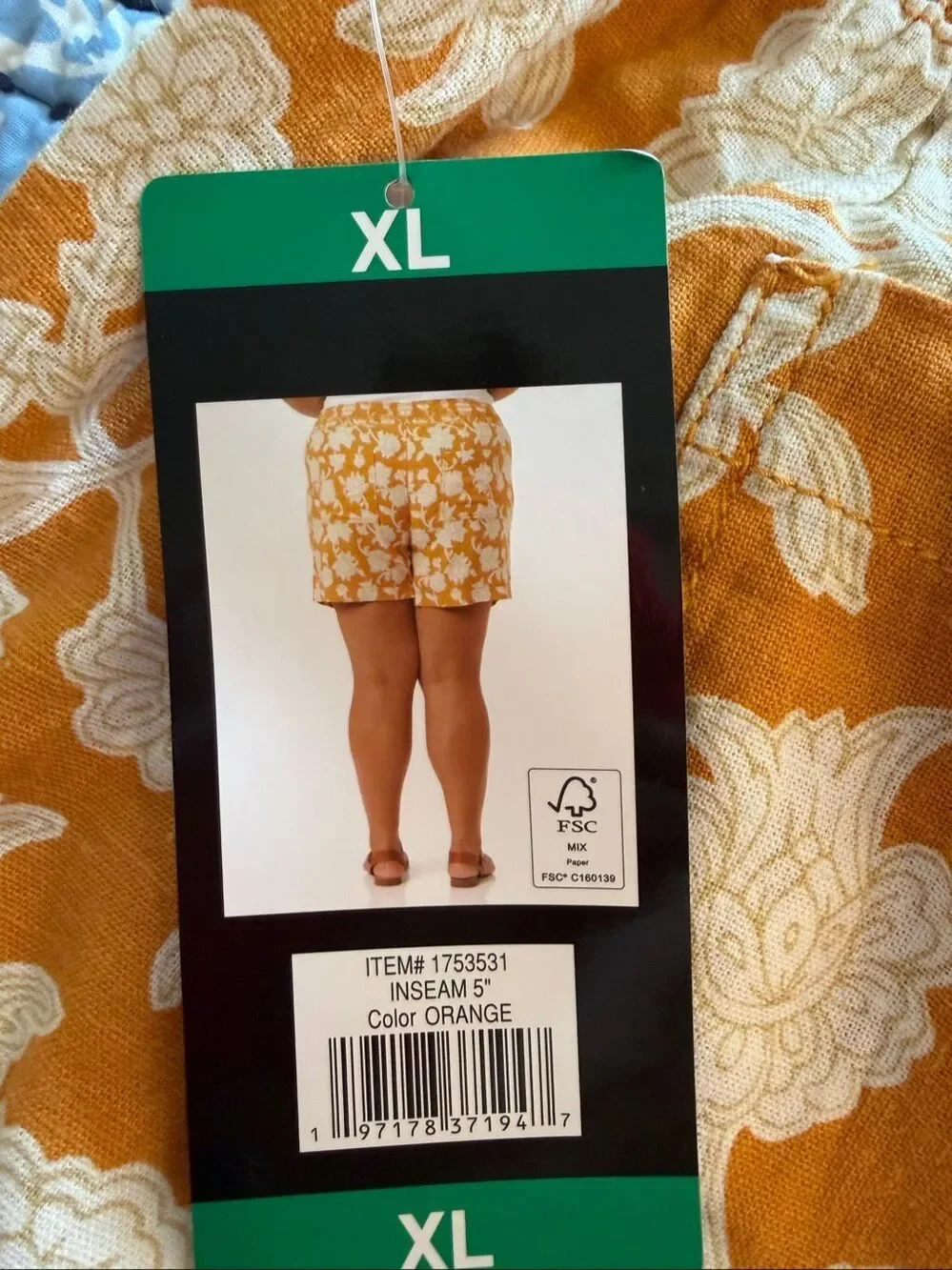 Briggs orange floral linen elastic waist shorts size XL new with tags!